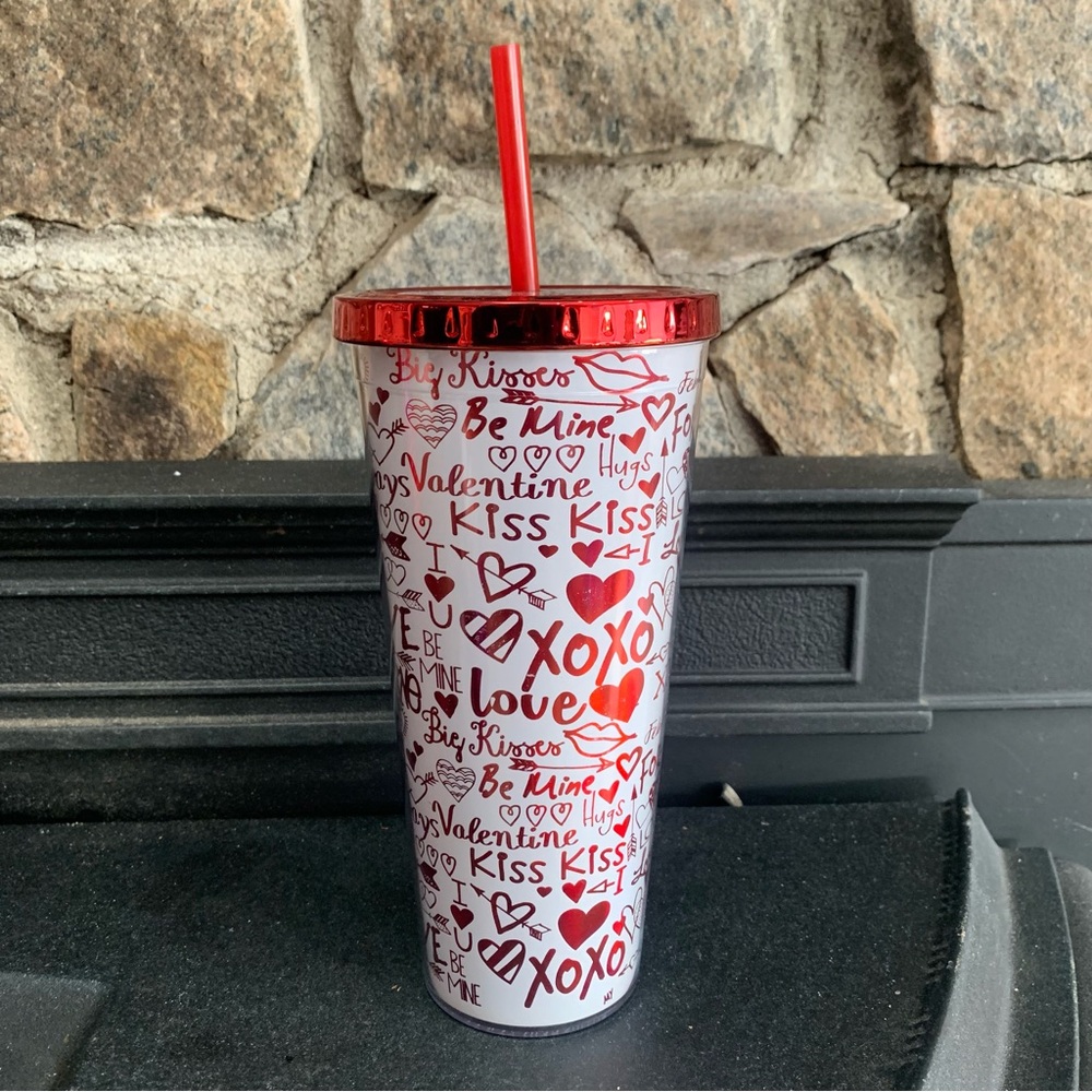 Spoontiques XOXO Always Love Valentine's Day Foil Cup with Straw Acrylic 20 Oz.